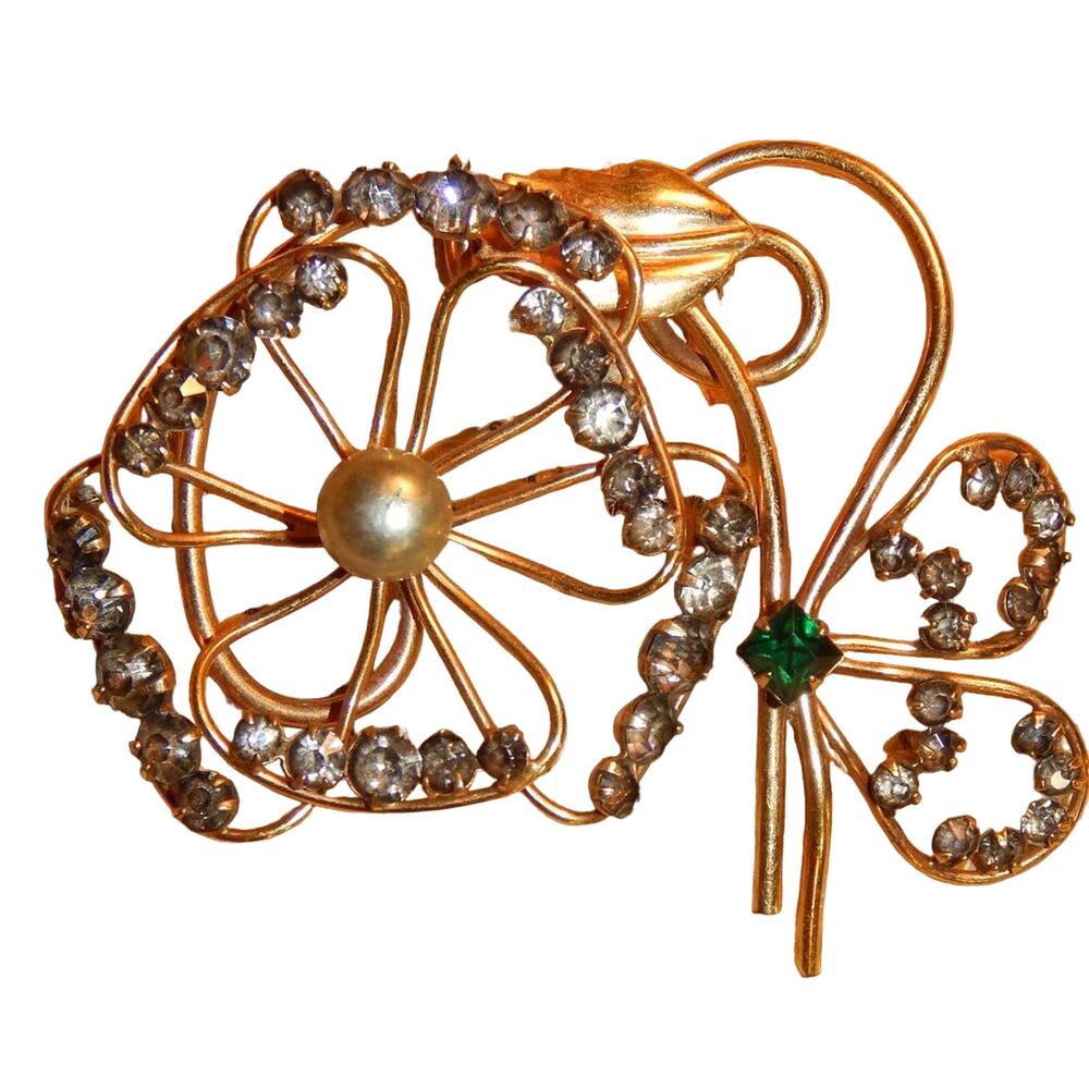 12K Gold  Filled Vintage M & S Rhinestone Brooch